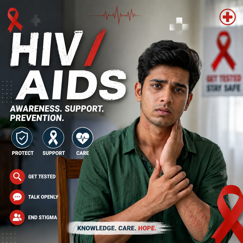 Translation missing: hi.Worried young man checking neck for swollen lymph nodes and skin rashes as early symptoms of HIV AIDS in 2 to 6 weeks"