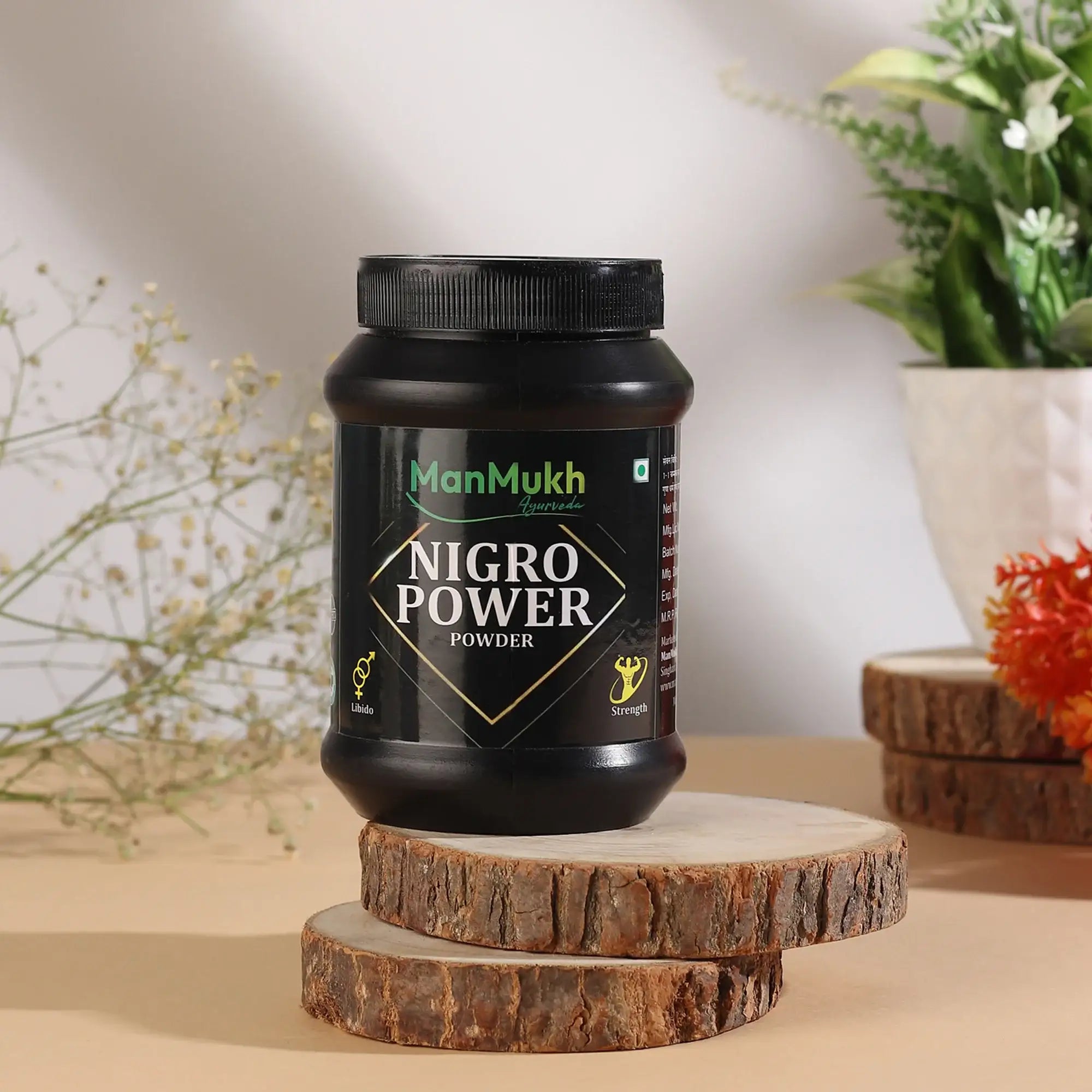 Nigro Power Powder by ManMukh Ayurveda, a natural ayurvedic gym supplement for healthy weight gain and muscle building.