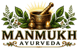 Manmukh Ayurveda logo with Ayurvedic herbs and a traditional mortar and pestle